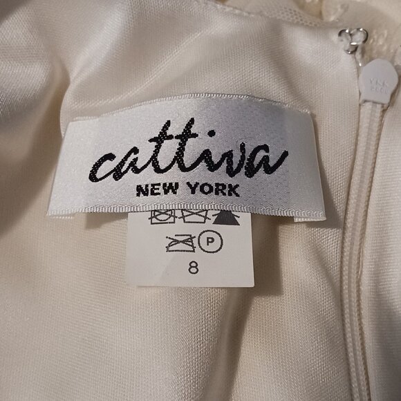 VTG Cattiva New York Cream Embroidered Lace Fringe Teired Dress w/ Jacket 8 - Picture 11 of 16